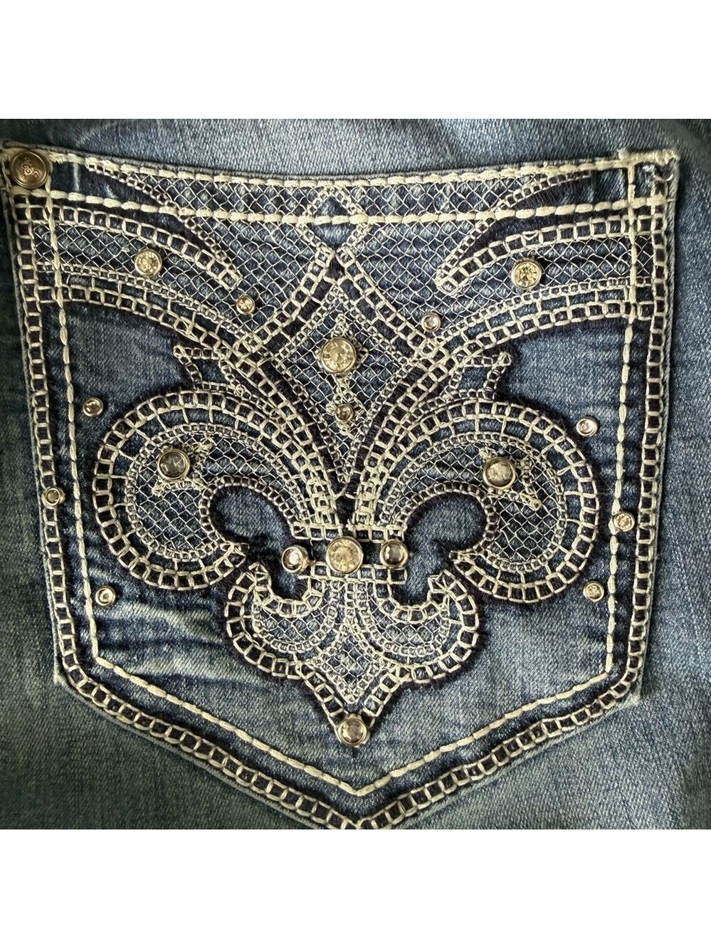 LOVE INDIGO Fleur De Lis Bling Bootcut Jeans Size 20 Y2K Embellished โจ - Picture 5 of 15